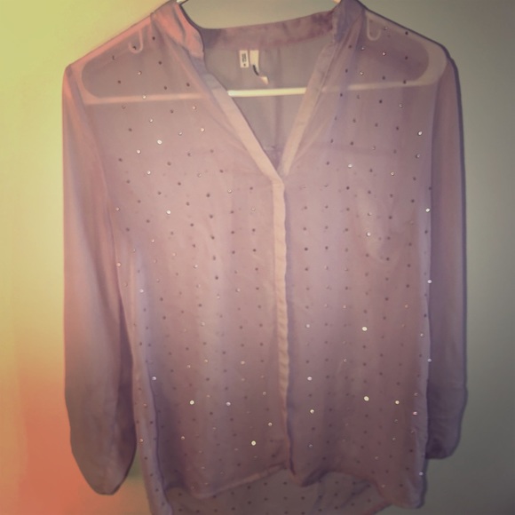 Sheer lavender blouse w/ rhinestone embellishment - Picture 1 of 2